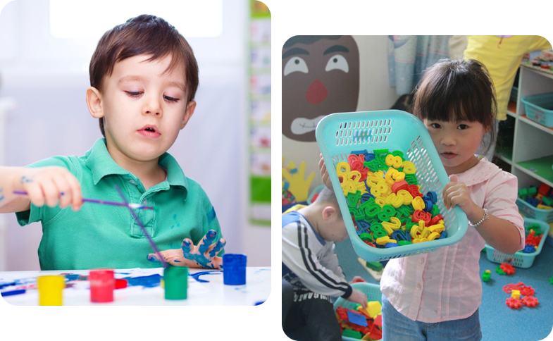 A young boy and girl playing with blocks.